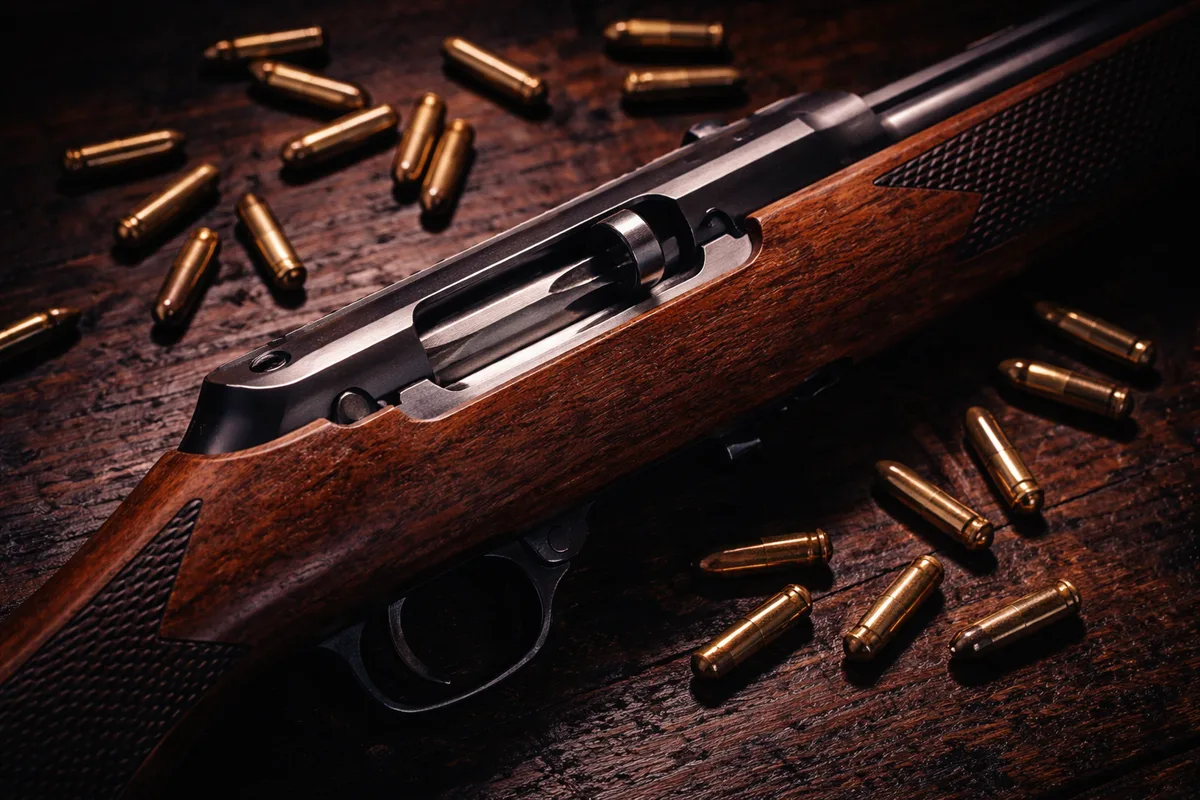 Ruger 10/22 rifle with .22 LR ammunition